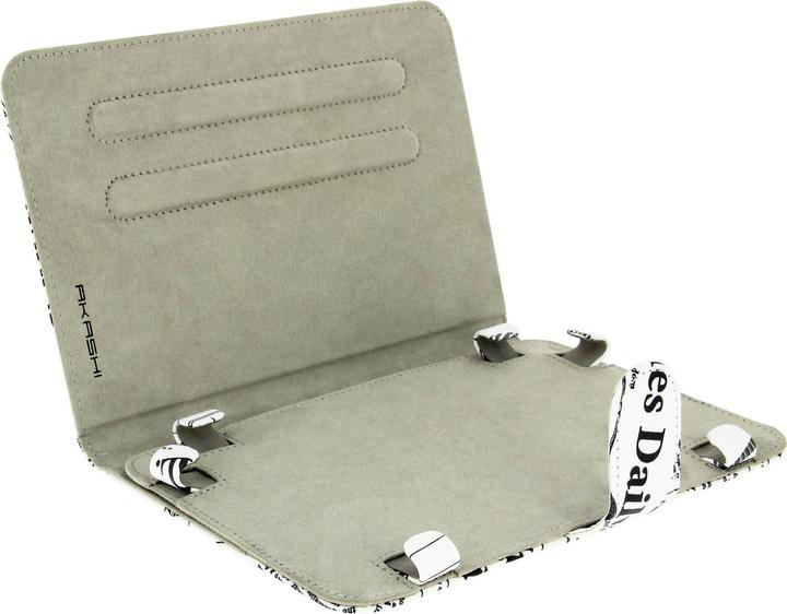 Produktbild Akashi Universal Flip-Cover für 7" bis 8" Tablets – Newspapers Design – Weiss (Universal)