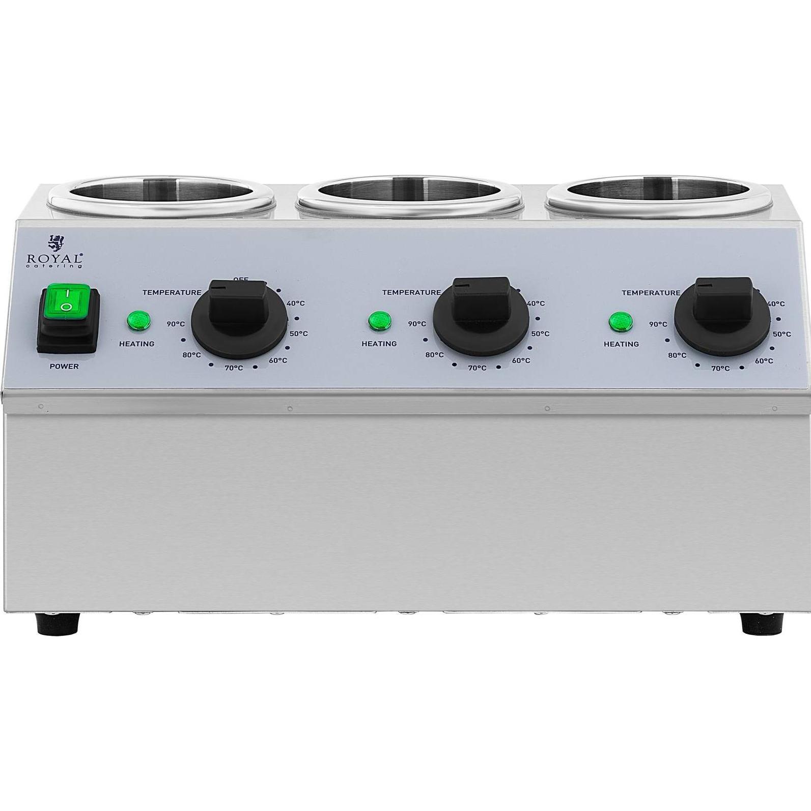 Thumbnail - Royal Catering Sossenwärmer Saucenwärmer 3 x 1 L Flaschen Saucen warmhalten 40 - 90 °C 550 W, Warmhalteplatte, Silber