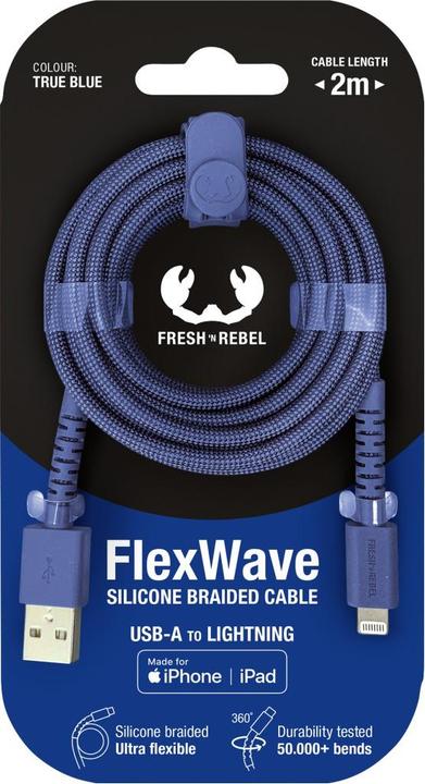 Image du produit Fresh'N Rebel Fresh 'n Rebel USB-A zu Lightning silicone geflochtenes Kabel "FlexWave" 2m, True Blue (2 m, 12 W)