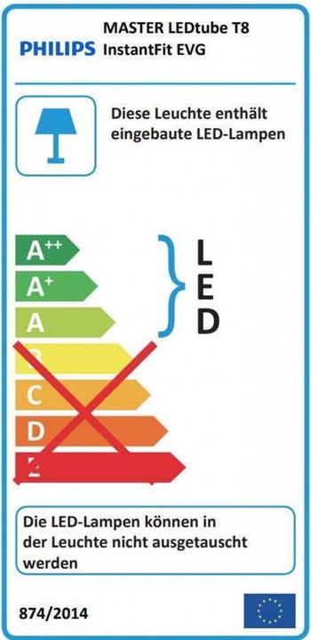 Energie-Label Philips MASTER LEDtube (G13, 8 W, 1050 lm, 1 x, E)