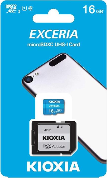 Actual product image Kioxia Exceria microSDHC 16GB Class 10 UHS-1 (16 GB, microSDHC, U1, UHS-I)