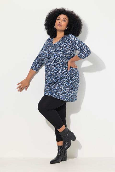 Produktbild Ulla Popken Longshirt, gemustert, A-Linie, V-Ausschnitt, Langarm (56)