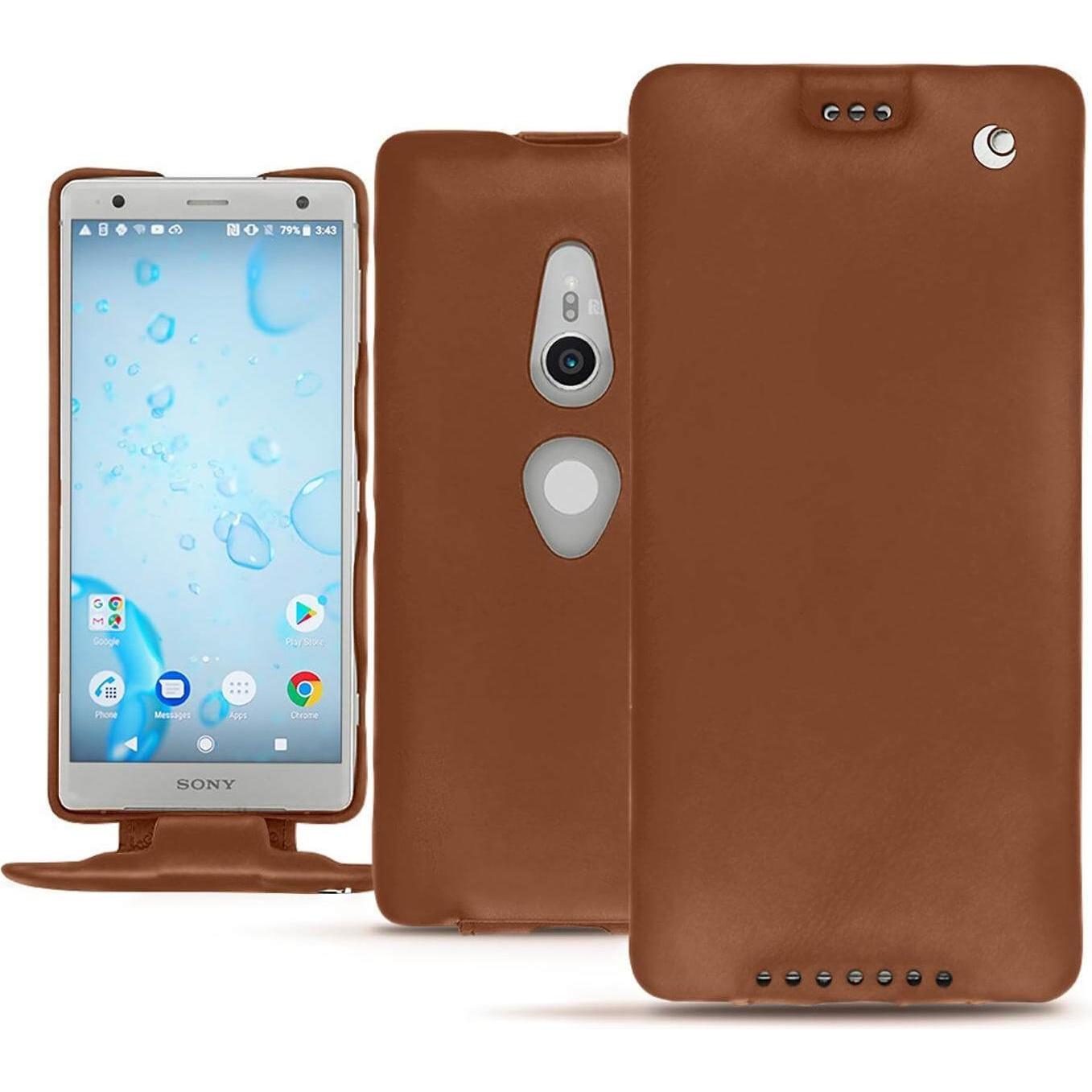 Noreve Lederschutzhülle vertikal (Sony Xperia XZ2), Smartphone Hülle, Braun