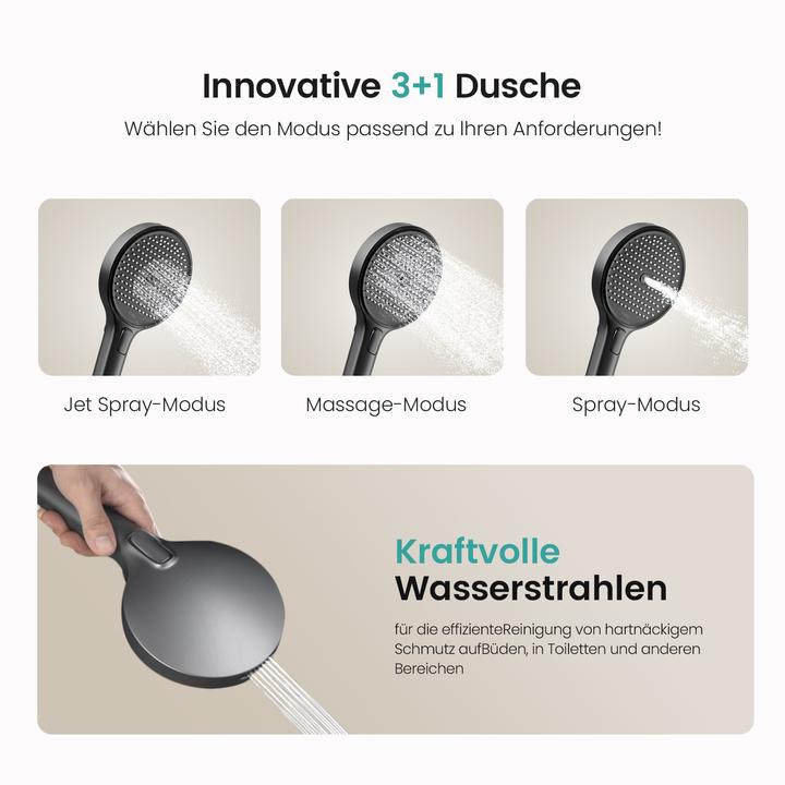 Produktbild Emke Duschsäule inkl. Thermostat Duschsystem Regendusche 36 cm Handbrause mit 4 Strahlarten Anthrazit