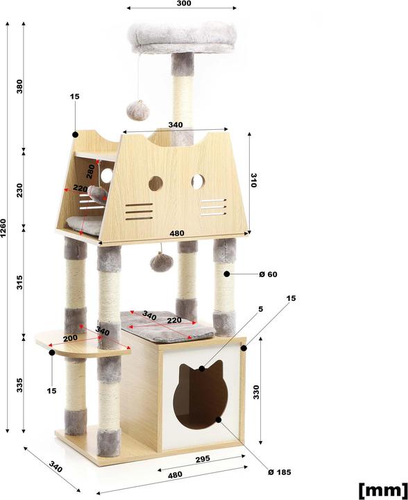 Actual product image Fudajo Scratching post (126 cm, Light wood and grey plush)