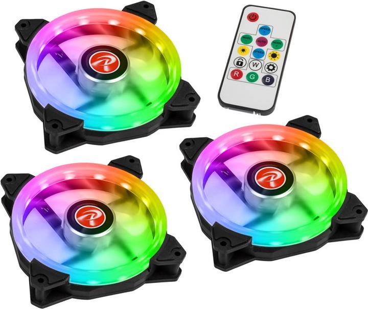 Actual product image Raijintek Iris 12 Rainbow A-RGB LED fan, set of 3 incl. controller (120 mm, 3x)