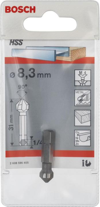 Produktbild Bosch Professional Zubehör Kegelsenker mit Sechskantschaft, 8,3 mm, M 4, 31 mm, 1/4-Zoll (8.3 Millimeter)