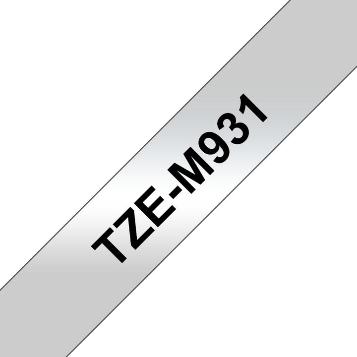 Actual product image Inkadoo Brother TZ-M931 DirectLabel black on silver matte 12mm x 8m (1.20 cm, Black, Silver)