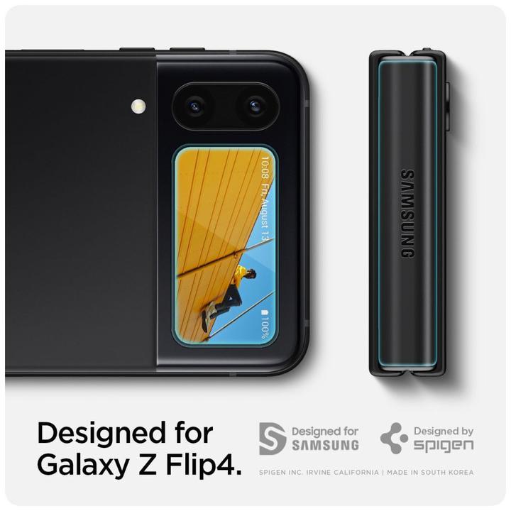 Actual product image Spigen TEMPERED GLASS GLASS FC "EZ FIT" + hinge Film 2-REPLACEMENT GALAXY WITH FLIP 4 Black (2 pcs., Samsung Galaxy Z Flip4)