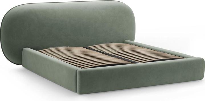 Actual product image Micadoni Velvet Storage Bed With Headboard, "Ovalo", Green, 234x270x96 Made in Europe (180 x 200 cm)
