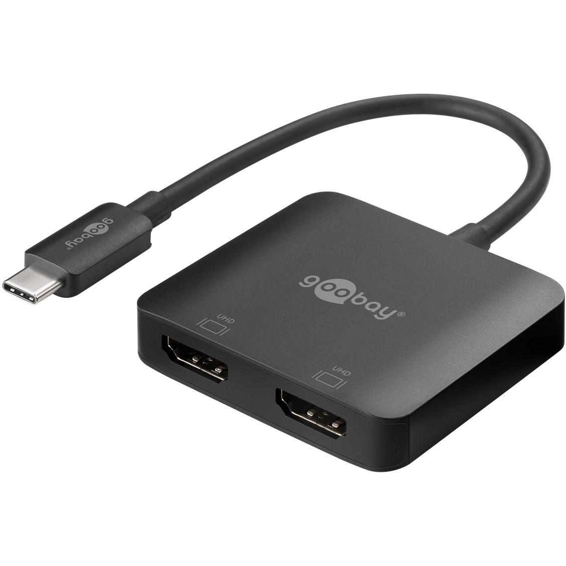 Thumbnail - Goobay USB-C auf 2x HDMI Adapter (USB Typ-C, 5 cm), Data + Video Adapter, Schwarz