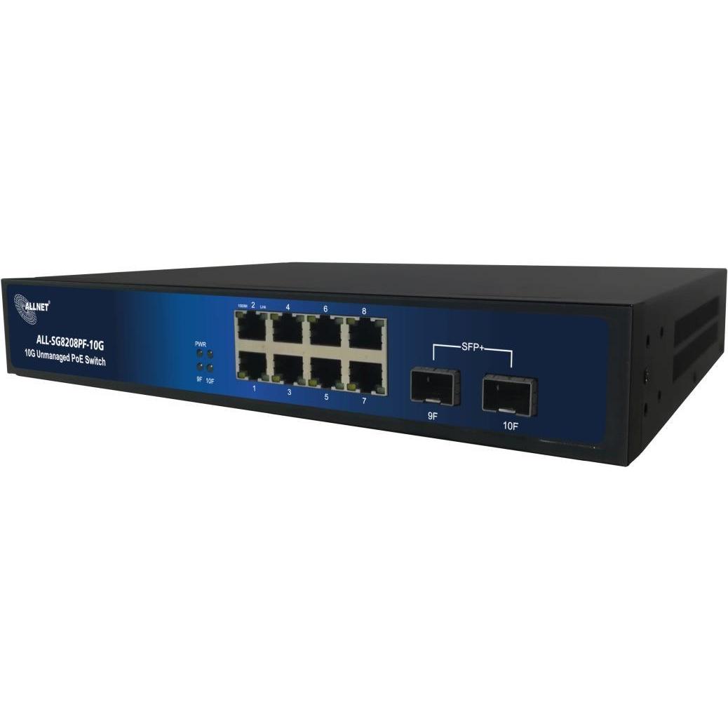 Allnet switch unmanaged all-sg8208pf-10g 2 x sfp+ 8 x rj45 fanless (8 Ports), Netzwerk Switch, Schwarz, Blau