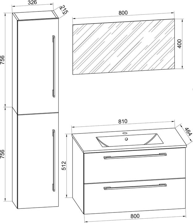 Nährwerte und Zutaten VCM 4.-tlg. Waschplatz Waschtisch Badinos 2 Schubladen Spiegel
