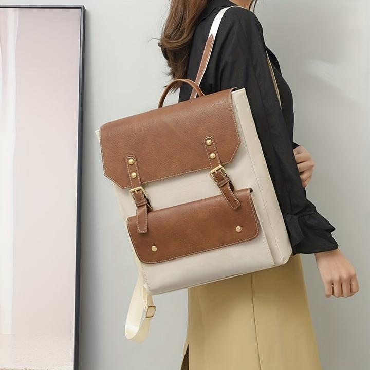 Image du produit Only-Bags.Store Sac à dos vintage à rabat et boucle, sac d'école style preppy, sac de jour pour ordinateur portable
