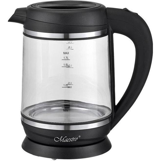 Maestro ELEKTRISCHE WATERKOKER 1.7L MR-060, Waterkoker, Transparant, Zwart