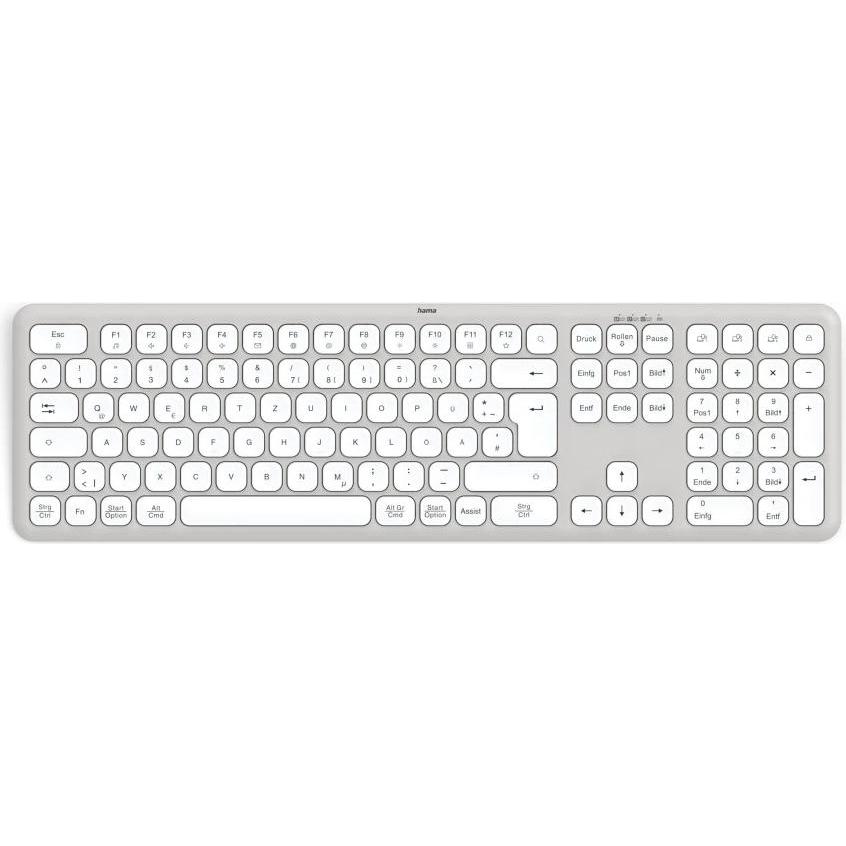 Hama Multi-Device-Tastatur WK-550 kabellos Funk u. Bluetooth WS QWERTZ (DE, Kabellos), Tastatur, Weiss, Grau