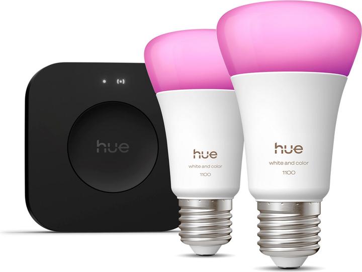 Actual product image Philips Hue Starter Kit Bridge Pro + LED White & Color Ambiance (E27, 8.10 W, 1100 lm, 2 x, D)