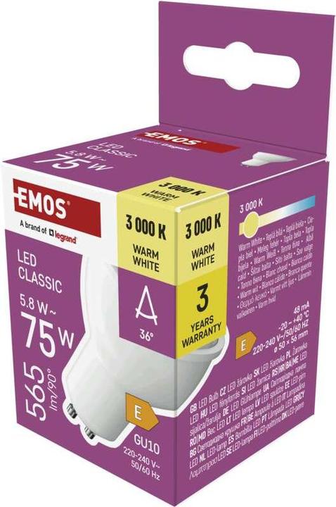 Produktbild Emos LED Lampe Classic MR16 Weiss/ GU10 / 5,8 W (75 W) / 565lm / WarmWeiss (GU10, 565 lm, 1x)