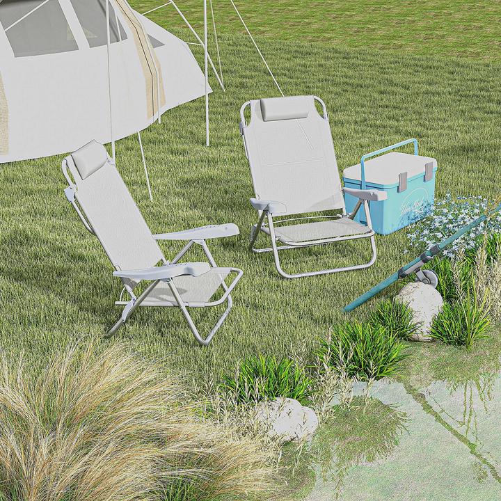 Image du produit Outsunny Strandstuhl Aluminium, Mesh-Gewebe Hellgrau