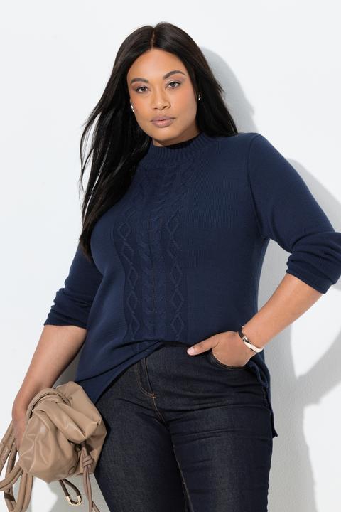 Produktbild Ulla Popken Pullover, Zopfmuster, Stehkragen, Langarm (62)