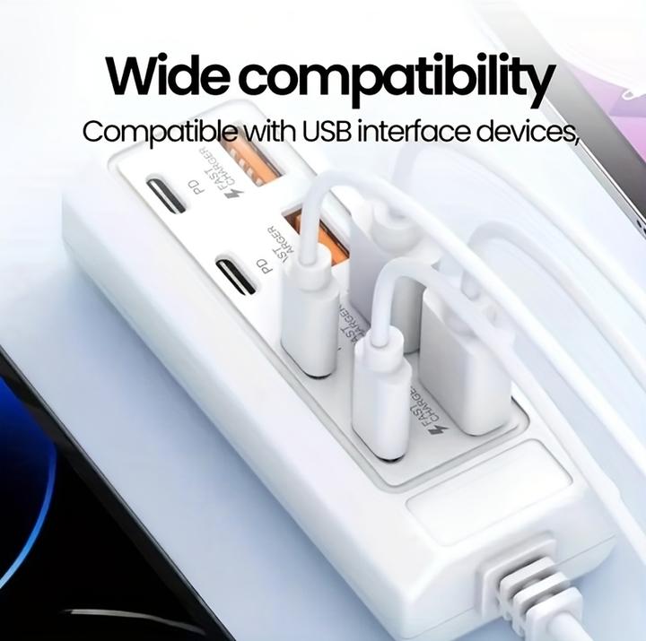 Produktbild PhoneLook Schnellladegerät Hub 8 USB-Ports (4x USB-A / 4x USB-C) 25W für Smartphone und Tablet Weiss (25 W)