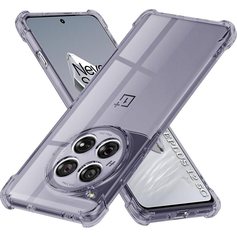 Techsuit - Shockproof Clear Silicone - OnePlus 12 - Smoke Black (OnePlus 12), Cover smartphone, Trasparente, Nero