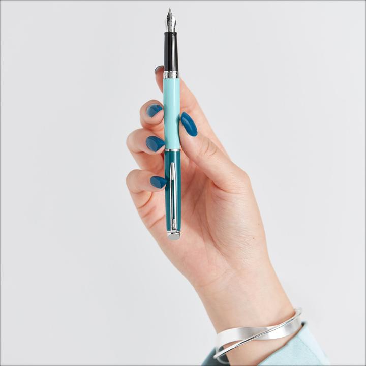 Actual product image Waterman Fountain Pen Hemisphere Colour Blocking Green C.C. F blue gift box (Silver, Green, 1 x)