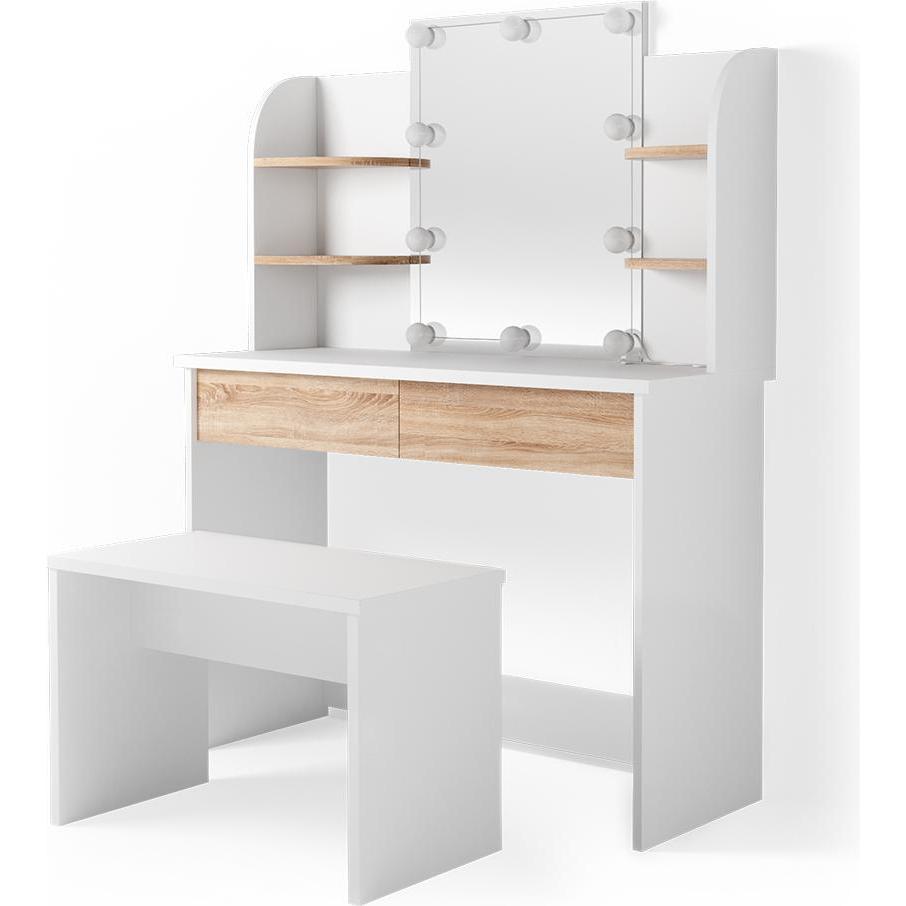 Vicco, Schminktisch, Charlotte mit Hocker und Beleuchtung