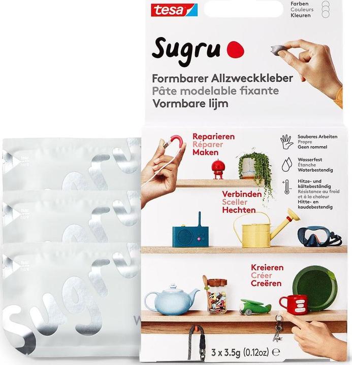 Image du produit Sugru by tesa Sugru 3x colle malléable à usage général, colle polyvalente pour décorer, coller & réparer (10.50 g, 323 ml)