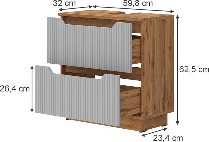 Actual product image Vicco Waschbeckenunterschrank Lotta, Eiche/grau gestreift, 59.8 x 62.5 cm mit 2 Schubladen (59.80 x 32 x 62.50 cm)