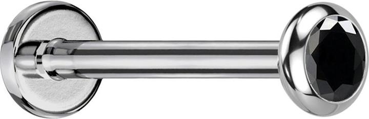 Produktbild Star Piercing Micro Threadless Labret silber Scheibe abgerundet Kristall schwarz (ohne Messing, Titan G23)