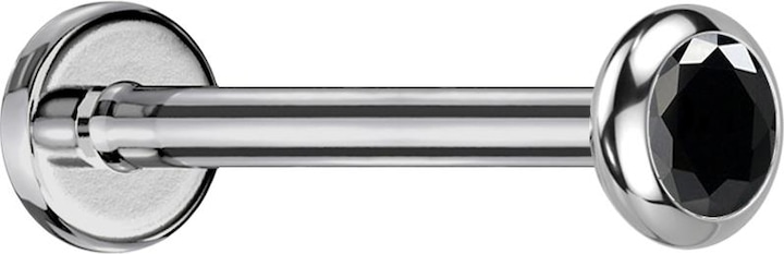 Actual product image Star Piercing Micro Threadless Labret silver disc rounded crystal black (without brass, Titanium G23)