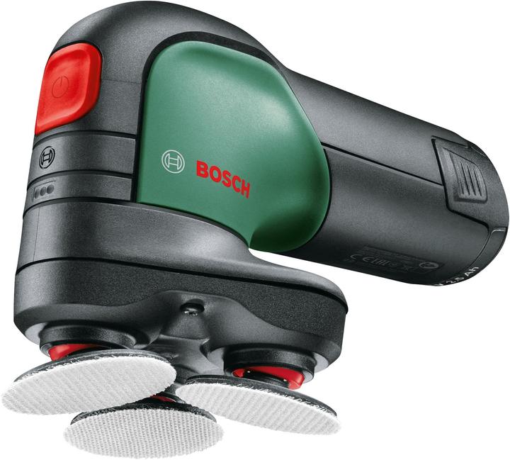 Bosch cordless disc sander and polisher, 9 x sanding net (grit: 3 x 80| 3 x 180| 3 x 320), Dust extraction, Cardboard box, 3 x polishing sponge