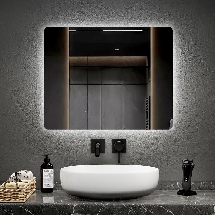 Actual product image Emke Bathroom Mirror With Lighting 60*50cm,Fog-Free, 3000K/6500K,Bouton Switch