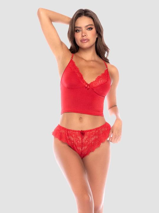 Mapale Two Piece Lace Trim Cami Set, Farbe: Rot, Grösse: L/XL
