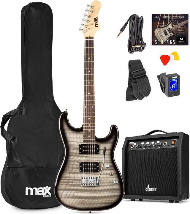 Image du produit Max Music Guitare électrique GigKit Quilted Style Noir (Guitare électrique, Corps : Tilleul, Cou : Tilleul, Touche : Bois de rose)