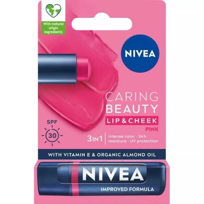 Actual product image NIVEA Caring Beauty 3 In 1 Caring Lip Balm Pink - 48g (Lip balm)