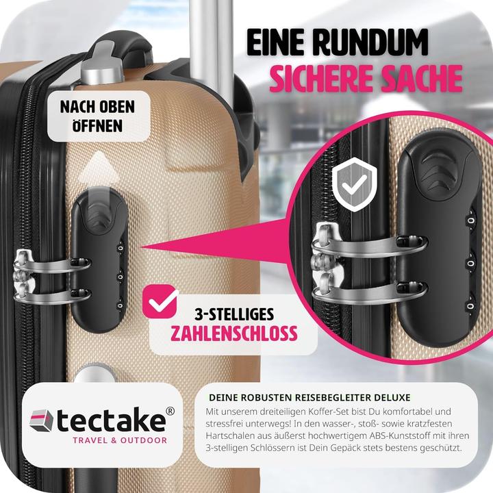 Produktbild tectake 800518 Reisekofferset 3-teilig, Champagner (98 l)