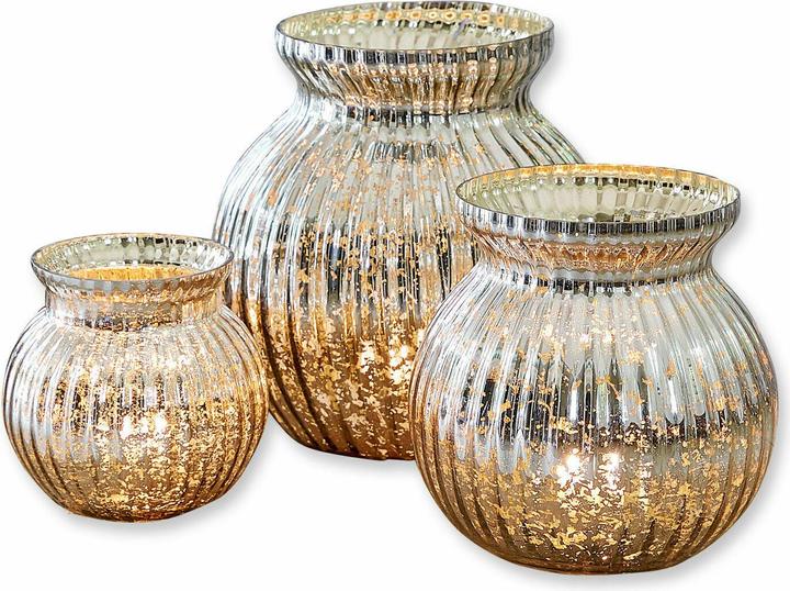 Loberon Windlicht 3er Set Mirtas silber (3x)