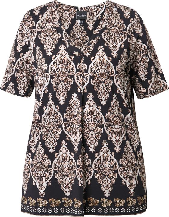 Image du produit Ulla Popken Blouse au tombé fluide, manches courtes, décolleté V avec pli fantaisie, coupe Classic Fit (50, 52)