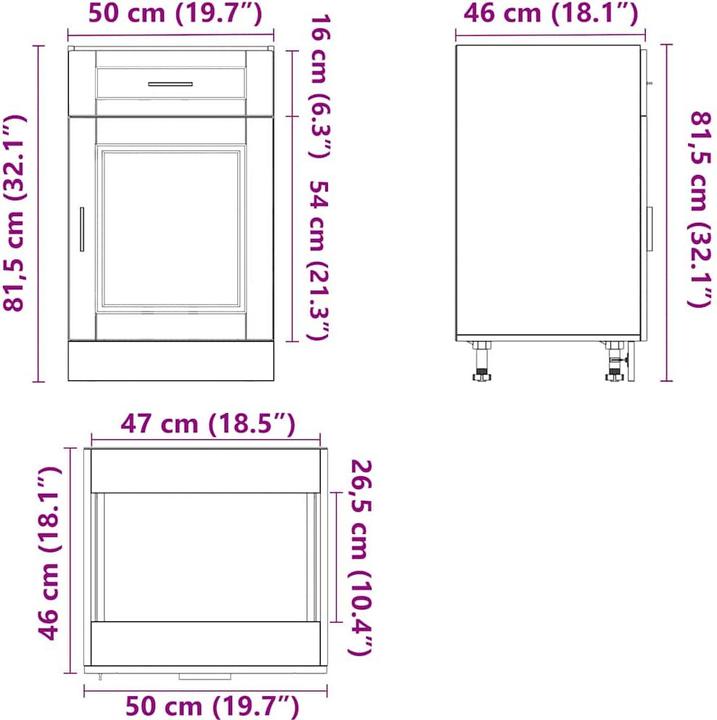 Produktbild vidaXL Küchenunterschrank (50 x 46 x 81.50 cm)