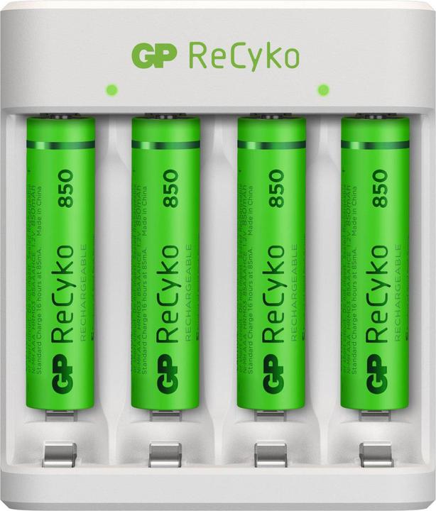 Produktbild GP Batteries USB-Modell Ladegerät GP E411 inkl. 4x ReCyko 1,2V AAA Micro 850 mAh Akkus (1 Stk., 850 mAh, Ladegerät inkl. Akku)