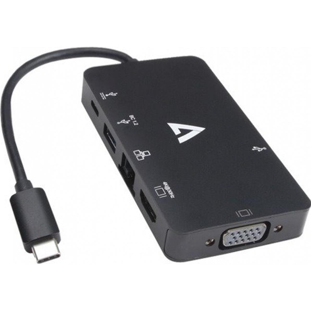 V7 UC-U3CRJ45HDVG-BLK (USB-C, 1 Ports), Dockingstation + USB Hub, Schwarz