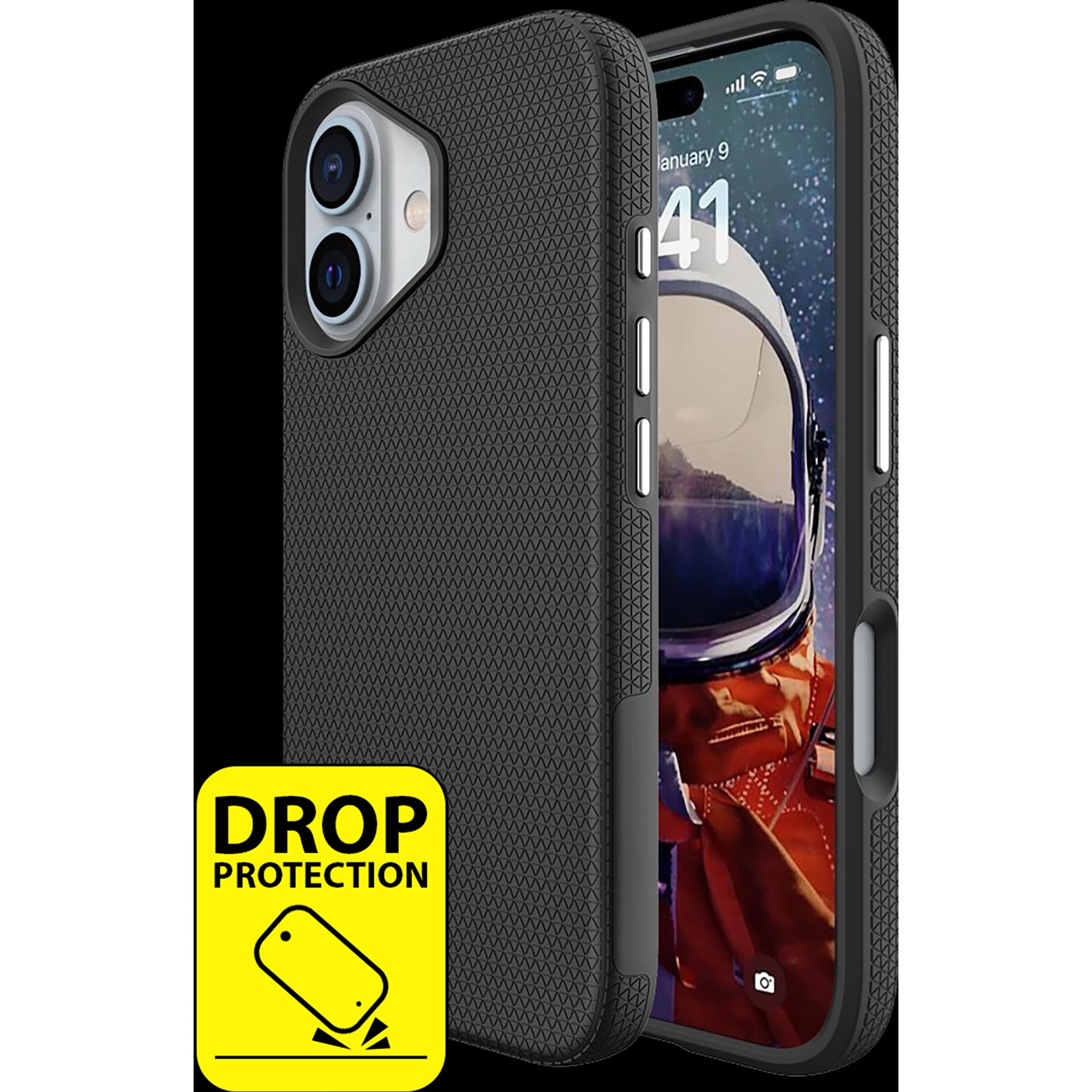 Cazy Robuste Strukturhülle Rutschfeste Textur (Apple iPhone 16 Plus), Smartphone Hülle, Schwarz