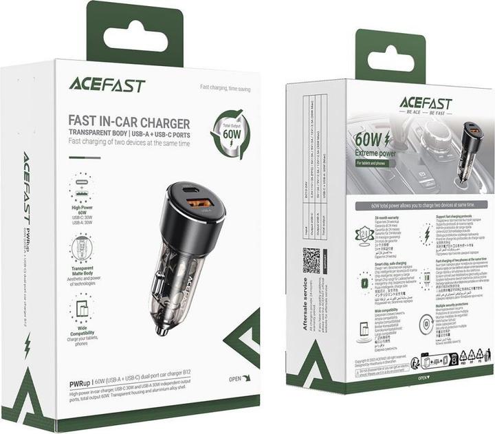 Produktbild Acefast B12 car charger 60W USB-A / USB-C - black