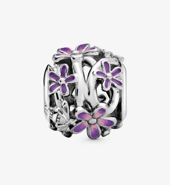 Actual product image Pandora Charm Openwork Violet Daisy (1.12 cm, Silver 925, Enamel)