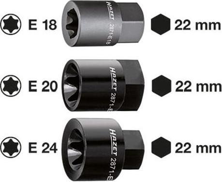 Produktbild HAZET Bremssattel TORX Einsatz 2871-E20 ∙ Aussen-Sechskant 22 mm ∙ Aussen TORX Profil ∙ E20