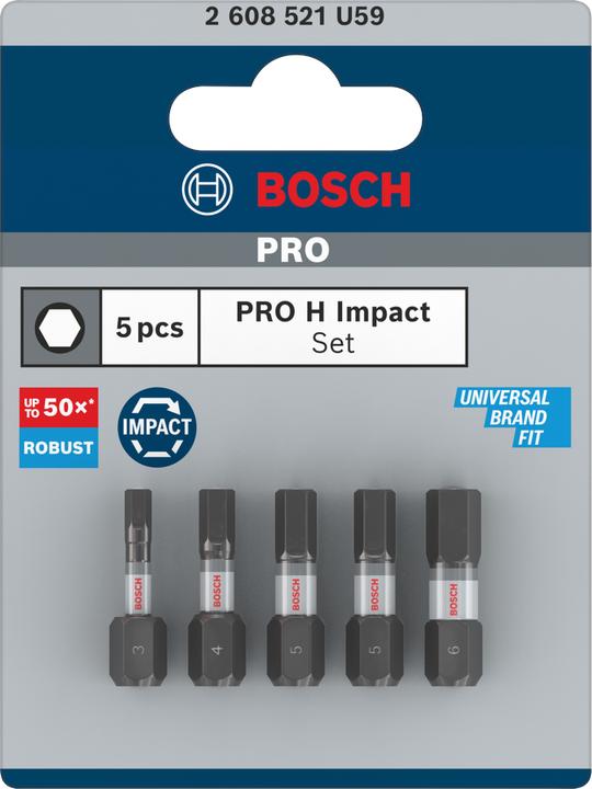 Productafbeelding Bosch Professional Zubehör PRO Zeskant Slagbit, H3, H4, H5(x2), H6, 25 mm, 5 stuks. (Inbus)