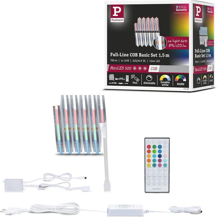 Produktbild Paulmann MaxLED 500 Stripe Set (Mehrfarbig, RGBW, Tageslicht, Warmweiss, Weiss, 150 cm, Indoor)