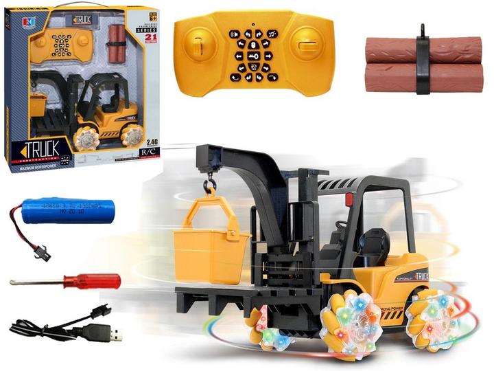 Image du produit Lean Toys Chariot élévateur télécommandé avec rotation à 360 degrés et roues lumineuses